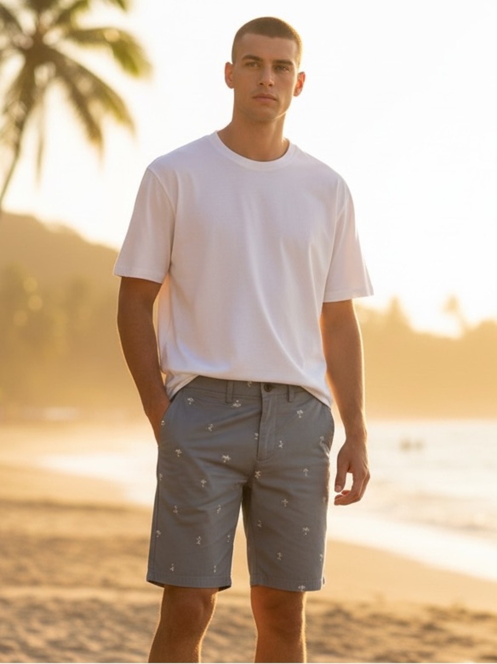 Old Navy // Ultimate Slim // Gray Palm Tree Print // Men's Shorts